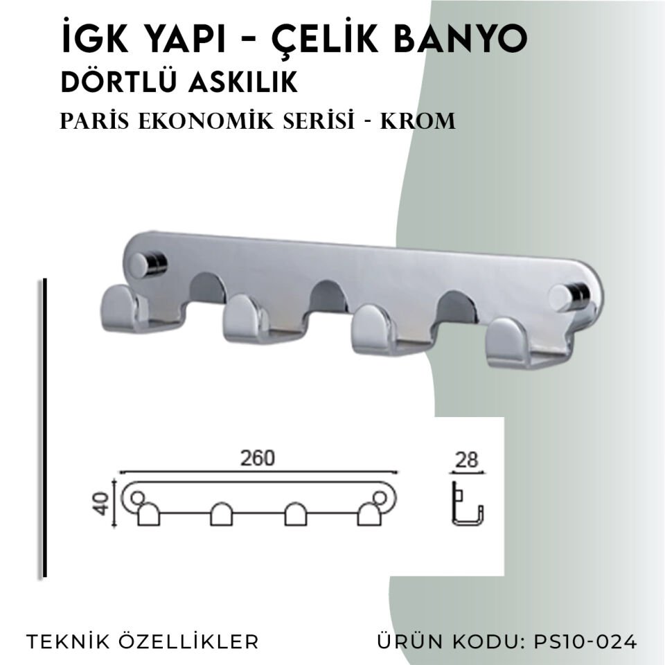 İGK YAPI - Çelik Banyo Paris Dörtlü Askılık (PS10-024)