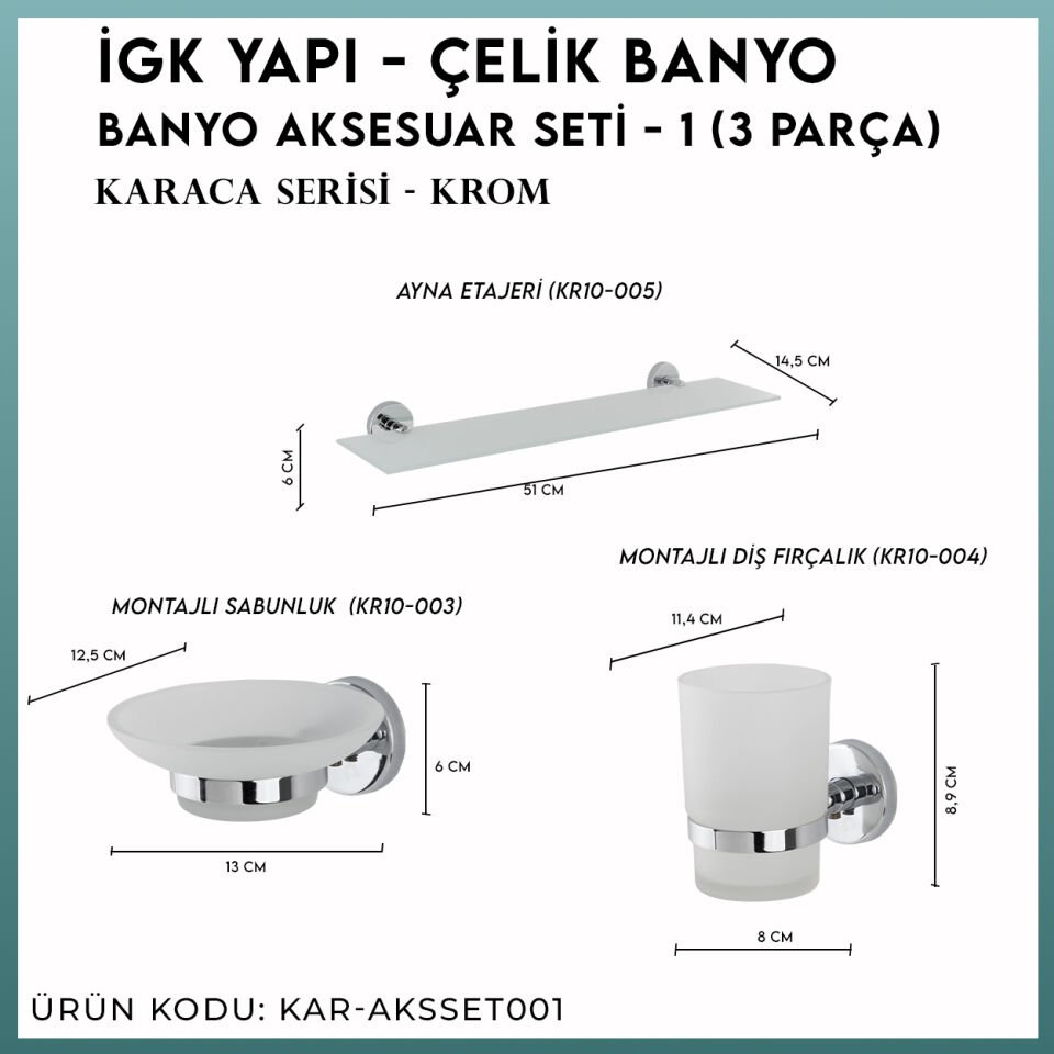 İGK YAPI - Çelik Banyo Karaca Banyo Aksesuar Seti -1 (3 Parça)