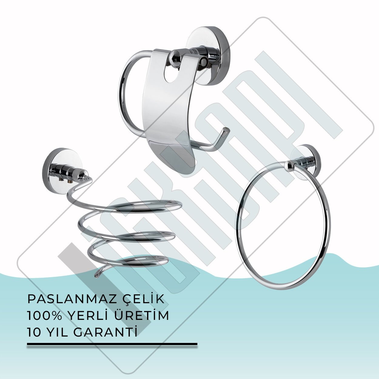İGK YAPI - Çelik Banyo Karaca Banyo Aksesuar Seti - 2 (3 Parça)
