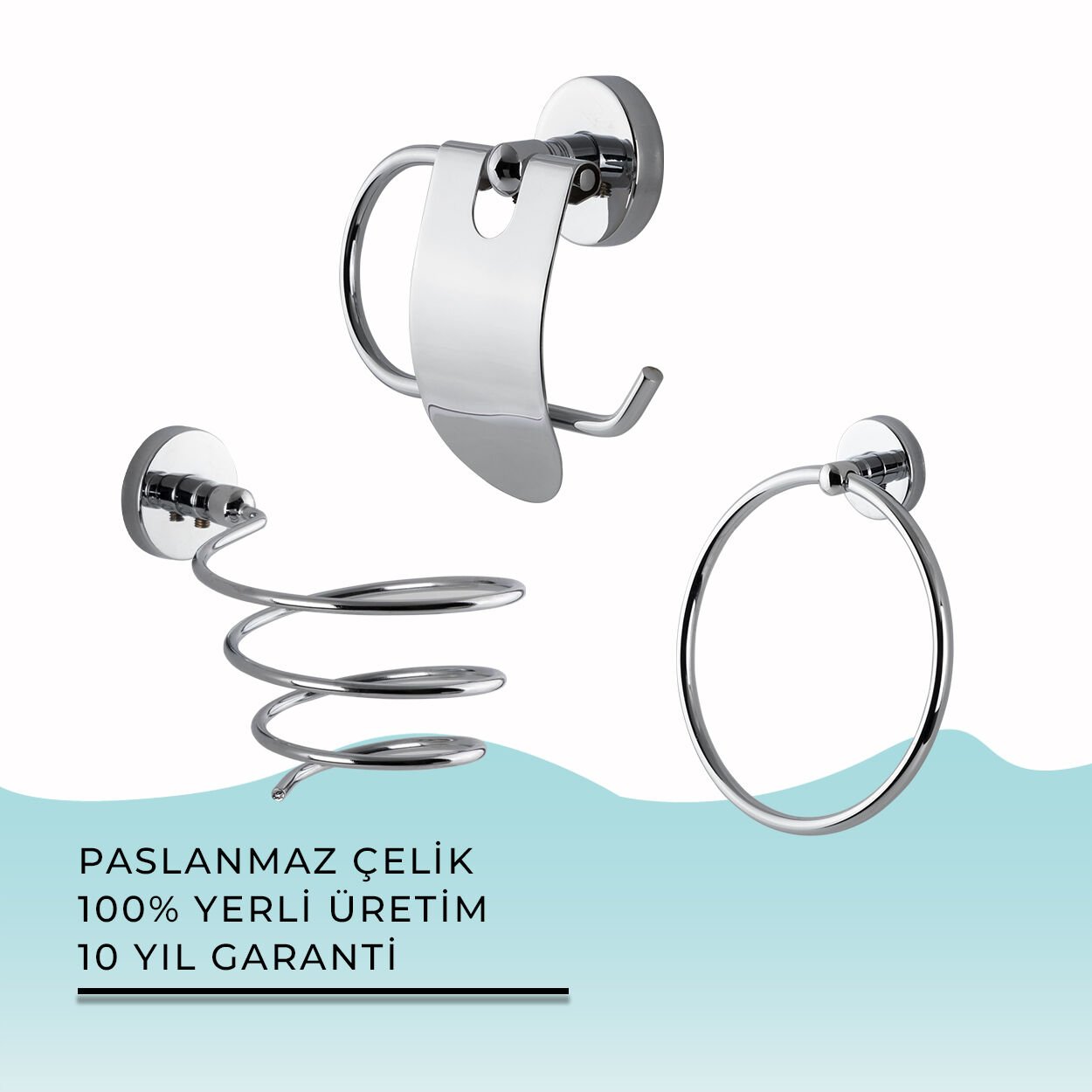 İGK YAPI - Çelik Banyo Karaca Banyo Aksesuar Seti - 2 (3 Parça)