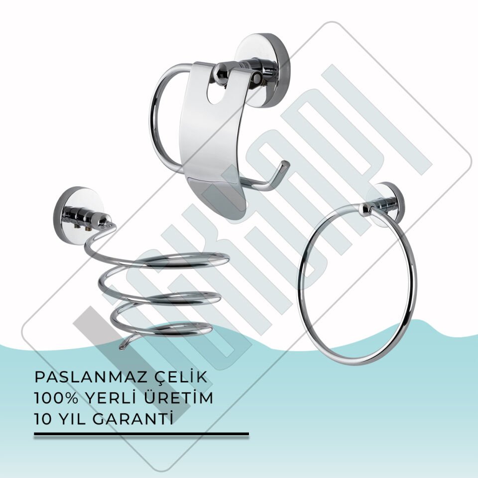 İGK YAPI - Çelik Banyo Karaca Banyo Aksesuar Seti - 2 (3 Parça)