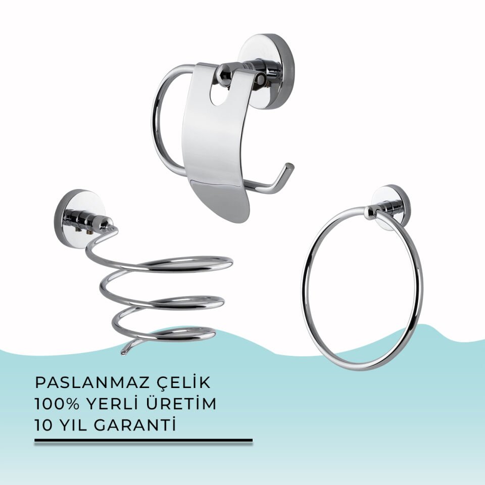 İGK YAPI - Çelik Banyo Karaca Banyo Aksesuar Seti - 2 (3 Parça)