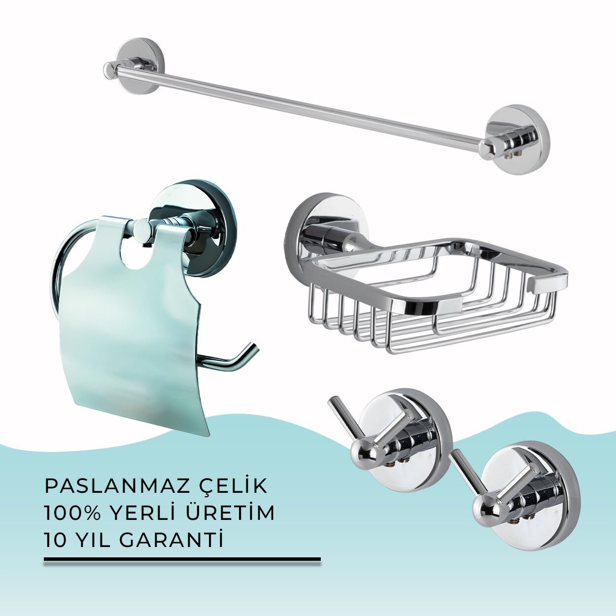 İGK YAPI - Çelik Banyo Karaca Banyo Aksesuar Seti - 3 (5 Parça)