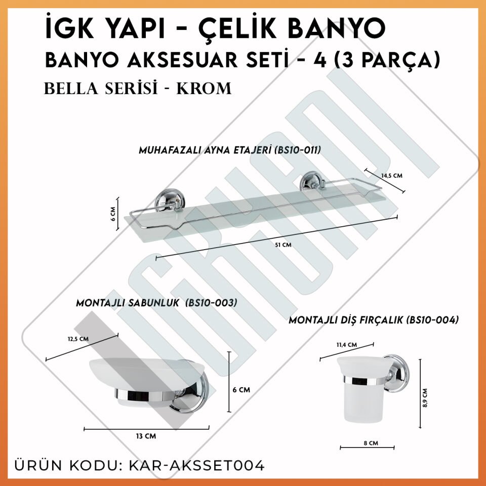 İGK YAPI - Çelik Banyo Bella Banyo Aksesuar Seti - 4 (3 Parça)
