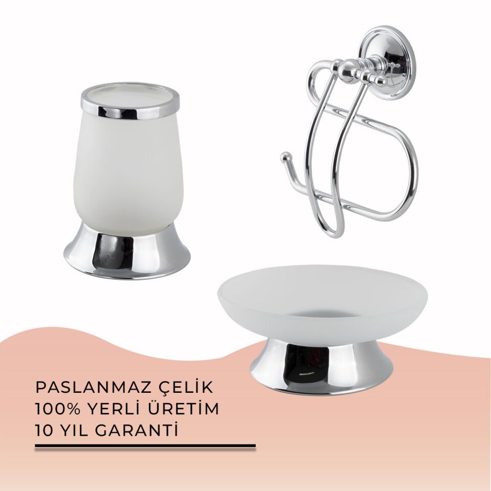 İGK YAPI - Çelik Banyo Bella Banyo Aksesuar Seti - 6 (3 Parça)