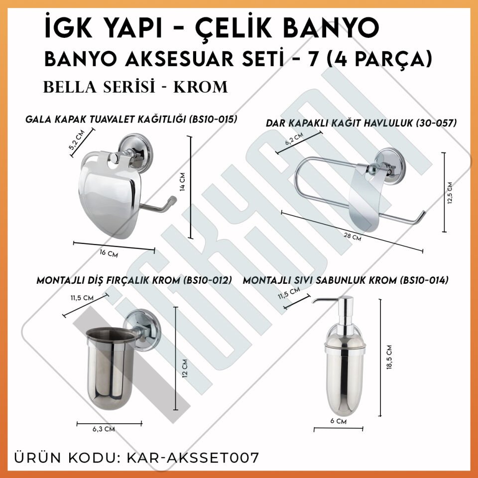 İGK YAPI - Çelik Banyo Bella Banyo Aksesuar Seti - 7 (4 Parça)