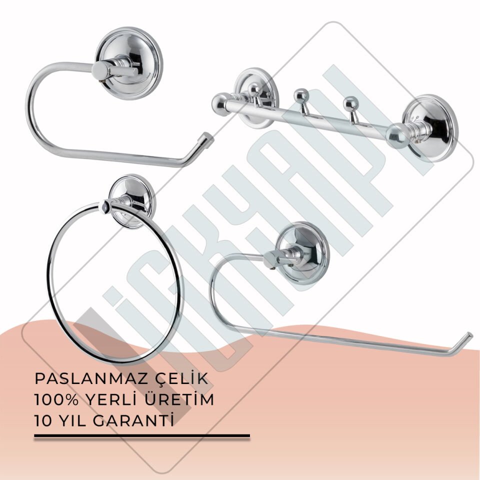 İGK YAPI - Çelik Banyo Bella Banyo Aksesuar Seti - 8 (4 Parça)