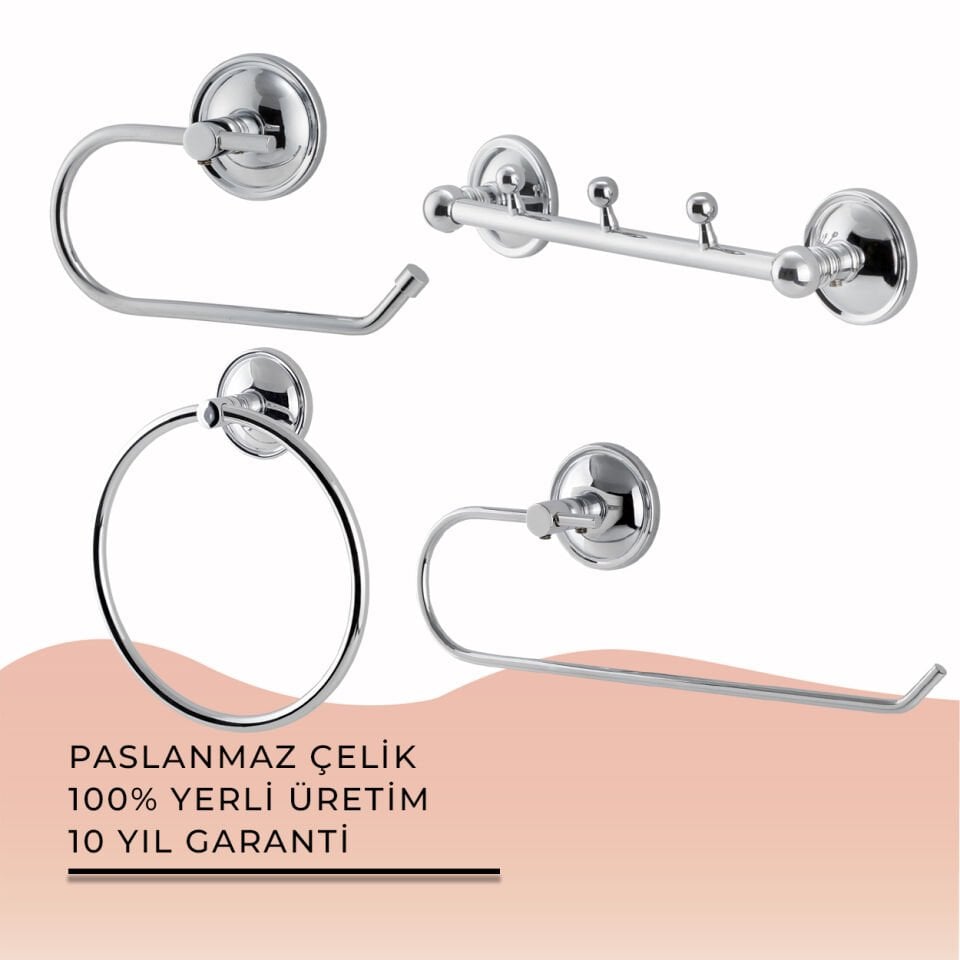 İGK YAPI - Çelik Banyo Bella Banyo Aksesuar Seti - 8 (4 Parça)