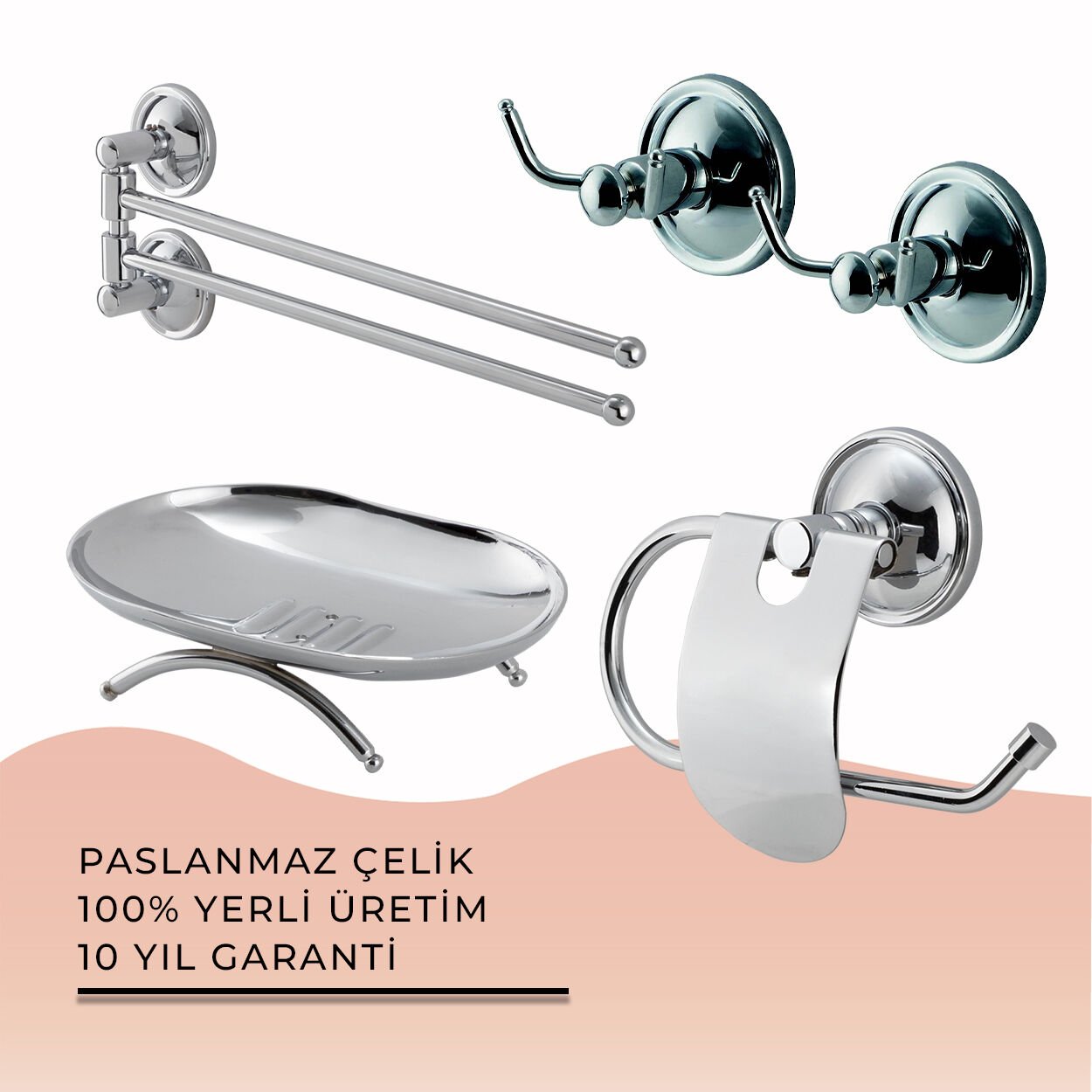 İGK YAPI - Çelik Banyo Bella Banyo Aksesuar Seti - 9 (4 Parça)