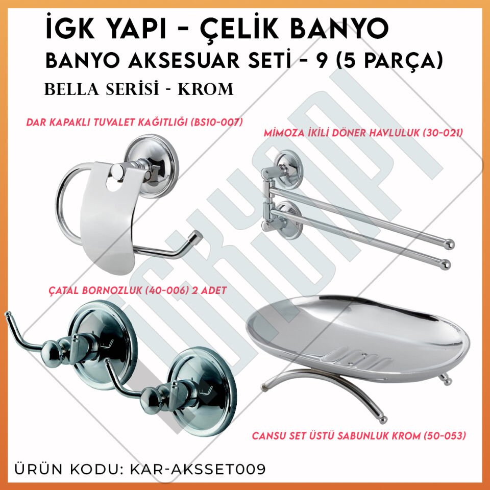 İGK YAPI - Çelik Banyo Bella Banyo Aksesuar Seti - 9 (4 Parça)