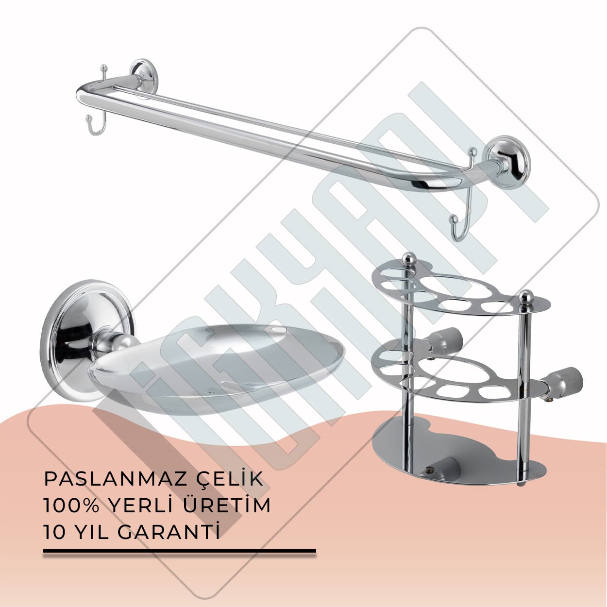 İGK YAPI - Çelik Banyo Bella Banyo Aksesuar Seti - 10 (3 Parça)