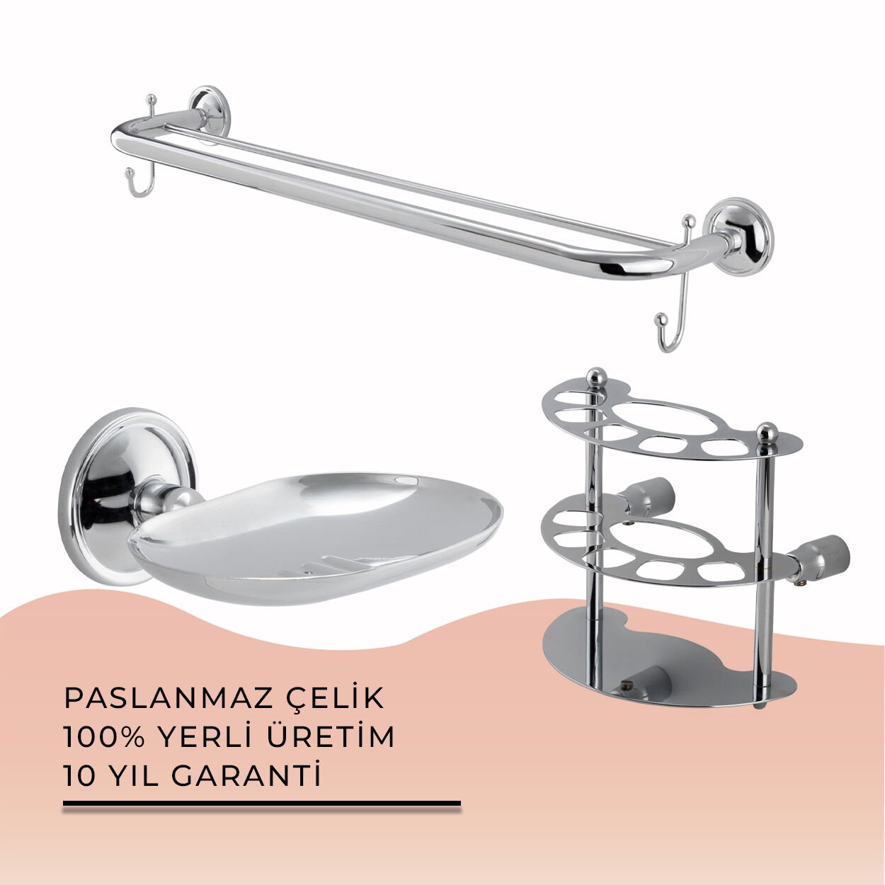 İGK YAPI - Çelik Banyo Bella Banyo Aksesuar Seti - 10 (3 Parça)