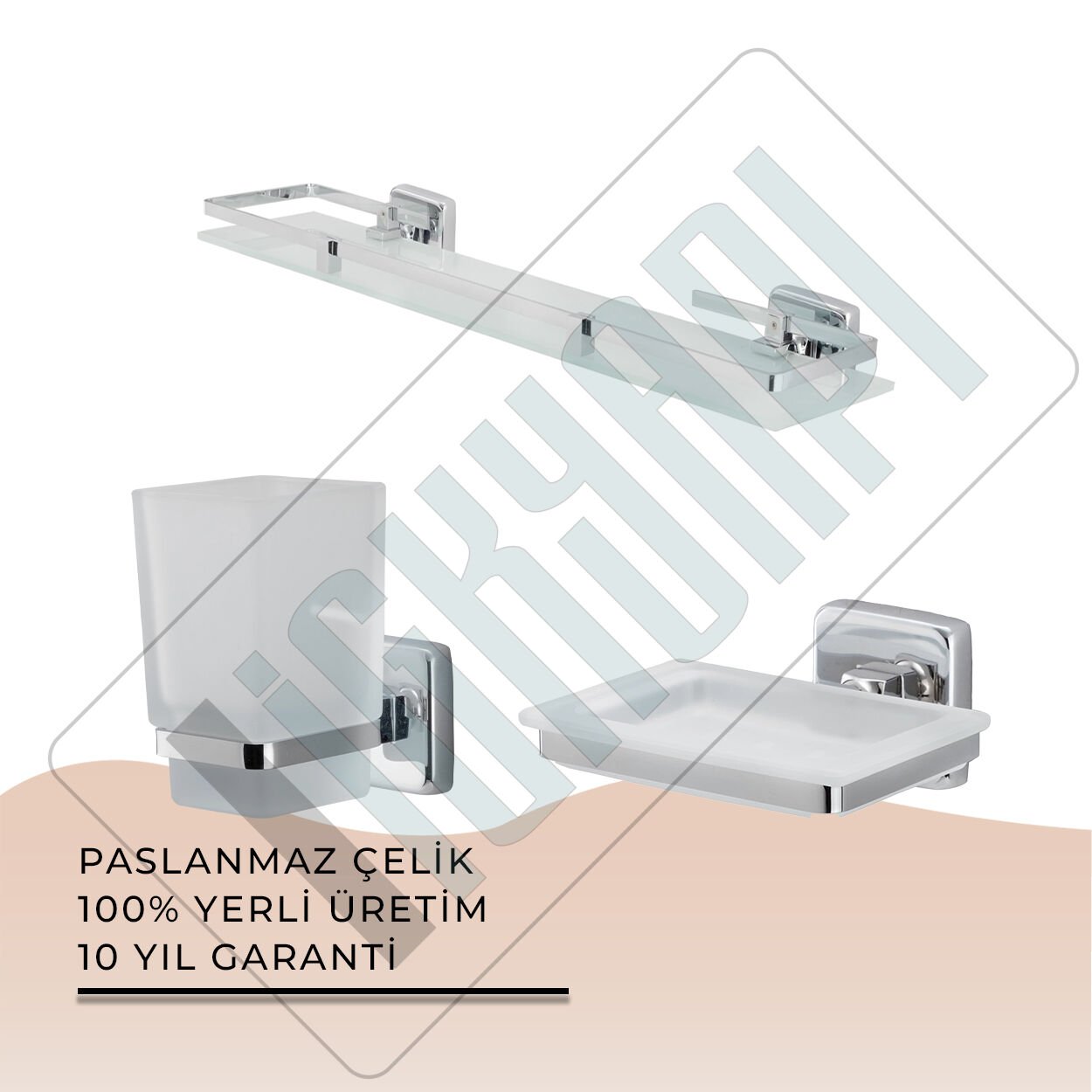 İGK YAPI - Çelik Banyo Kumru Banyo Aksesuar Seti - 11 (3 Parça)