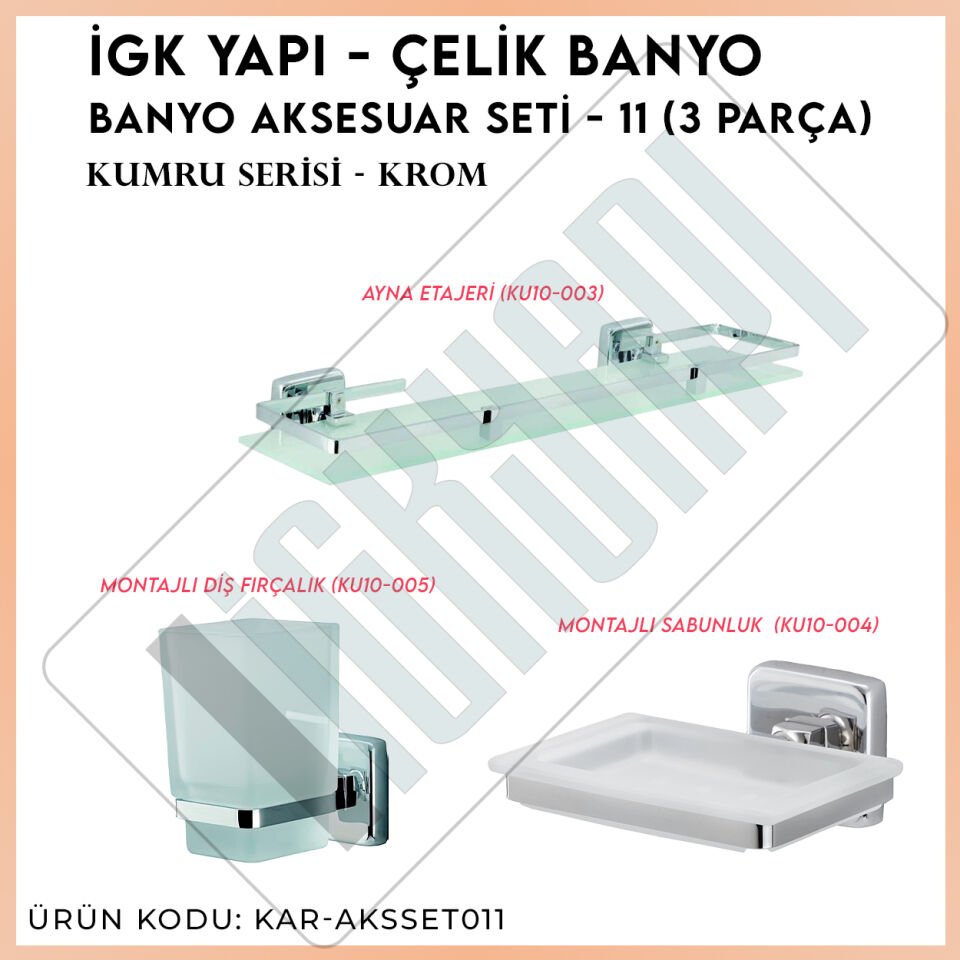 İGK YAPI - Çelik Banyo Kumru Banyo Aksesuar Seti - 11 (3 Parça)