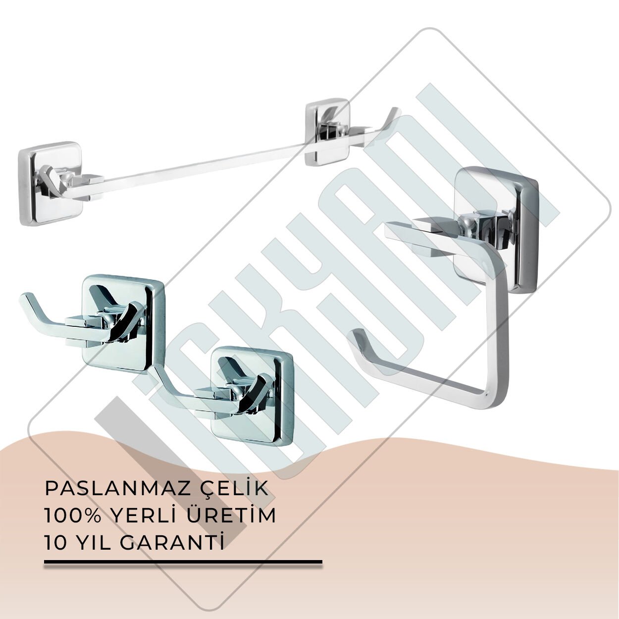 İGK YAPI - Çelik Banyo Kumru Banyo Aksesuar Seti - 12 (4 Parça)