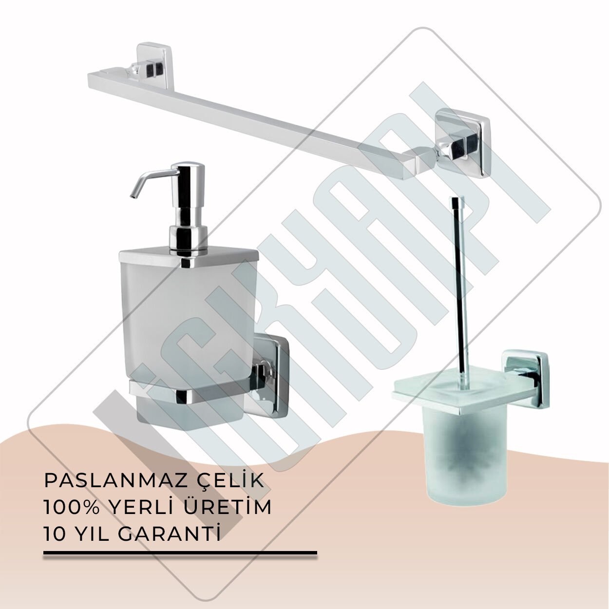 İGK YAPI - Çelik Banyo Kumru Banyo Aksesuar Seti - 14 (3 Parça)
