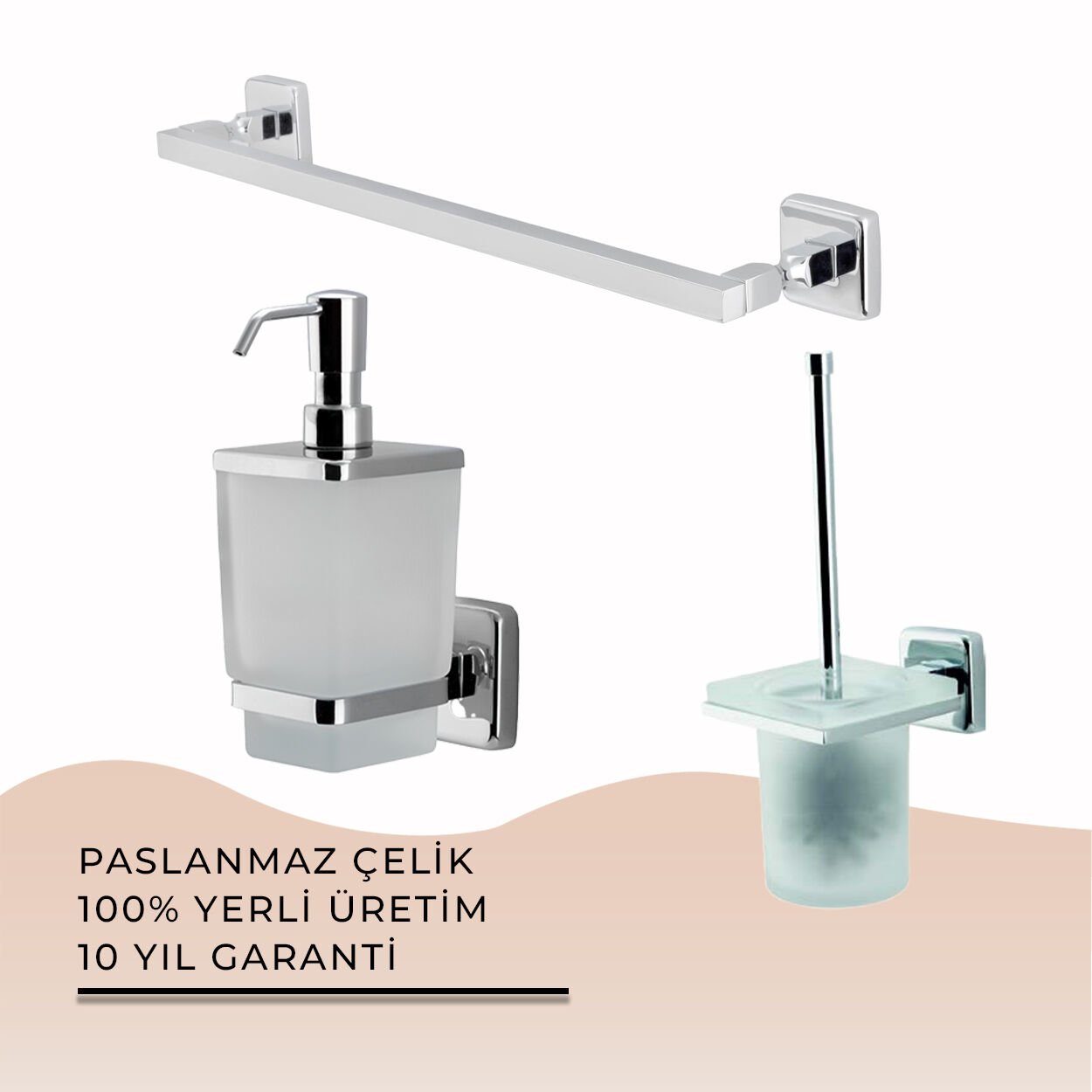 İGK YAPI - Çelik Banyo Kumru Banyo Aksesuar Seti - 14 (3 Parça)