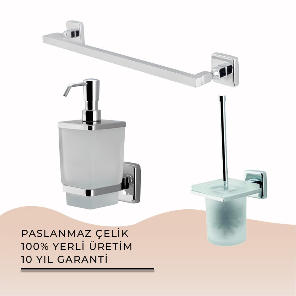 İGK YAPI - Çelik Banyo Kumru Banyo Aksesuar Seti - 14 (3 Parça)