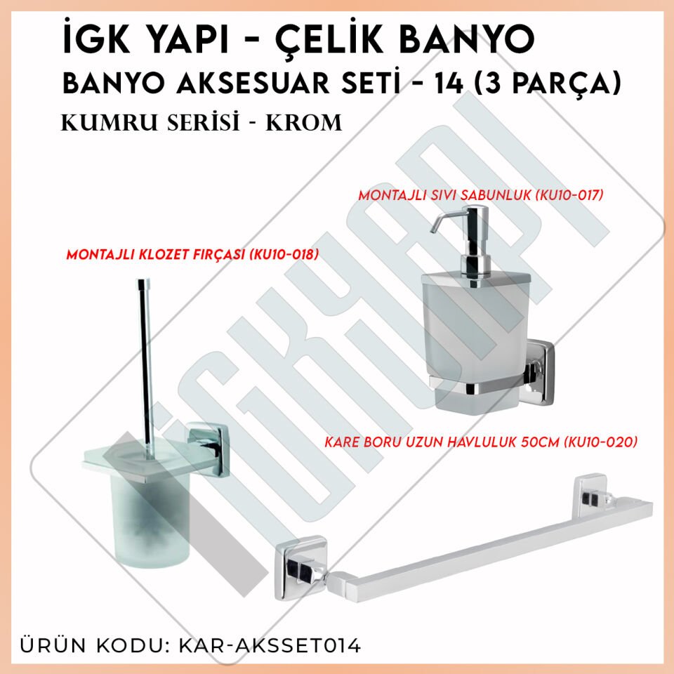 İGK YAPI - Çelik Banyo Kumru Banyo Aksesuar Seti - 14 (3 Parça)