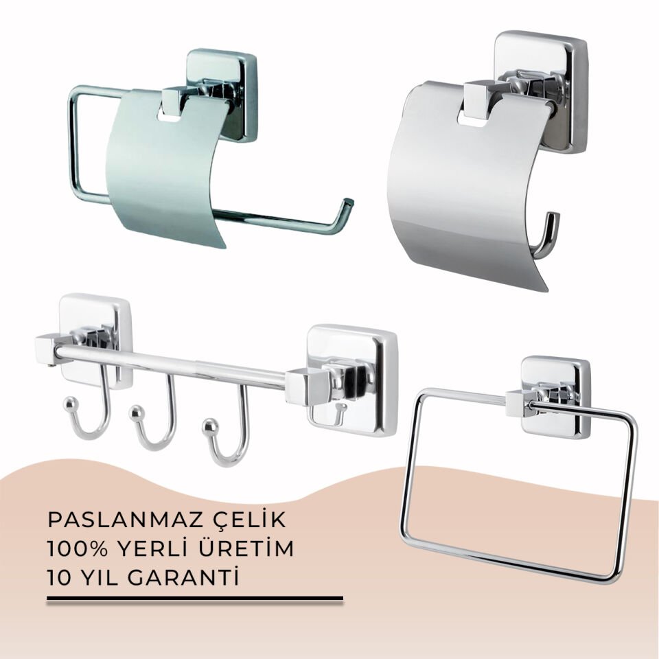 İGK YAPI - Çelik Banyo Kumru Banyo Aksesuar Seti - 15 (4 Parça)