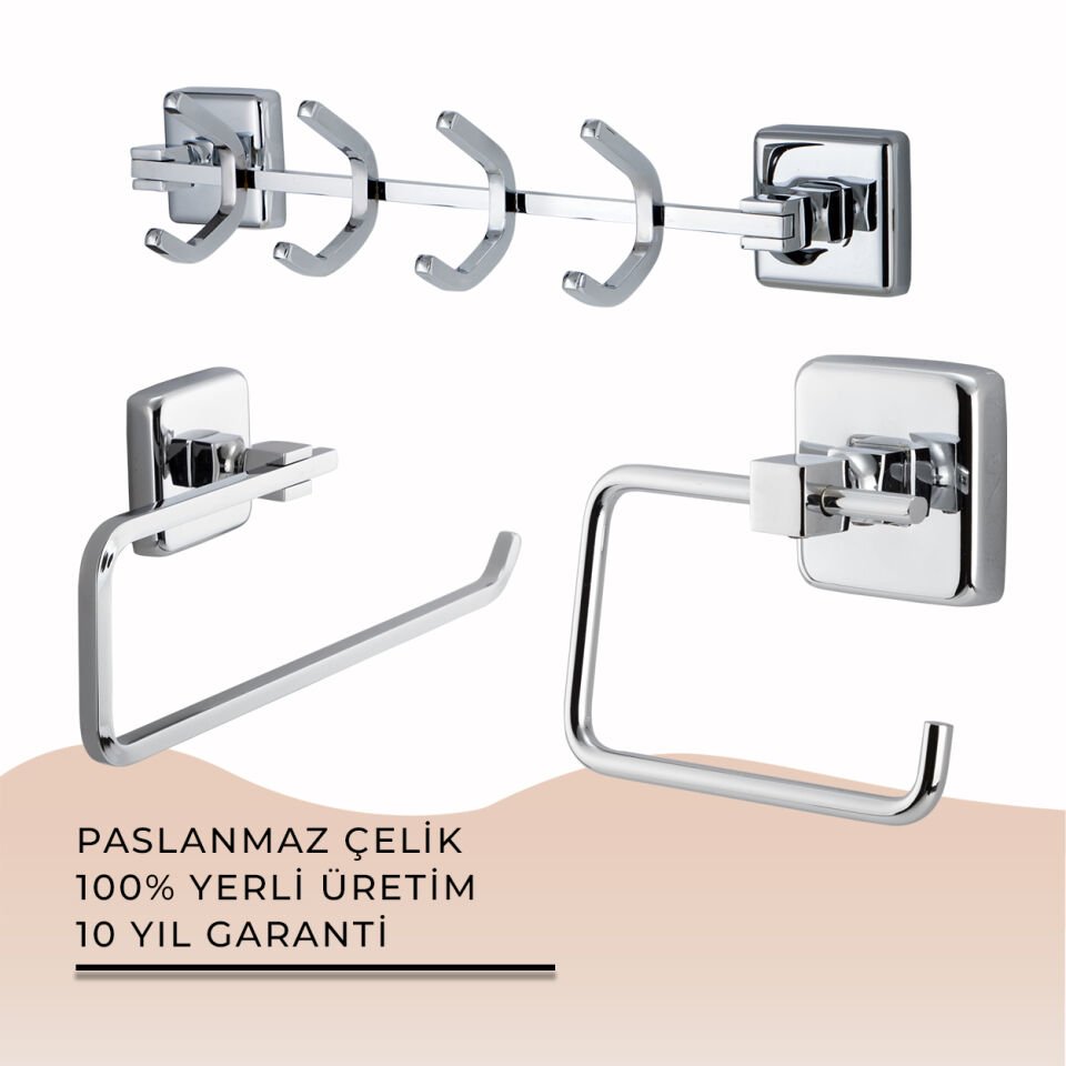 İGK YAPI - Çelik Banyo Kumru Banyo Aksesuar Seti - 16 (4 Parça)