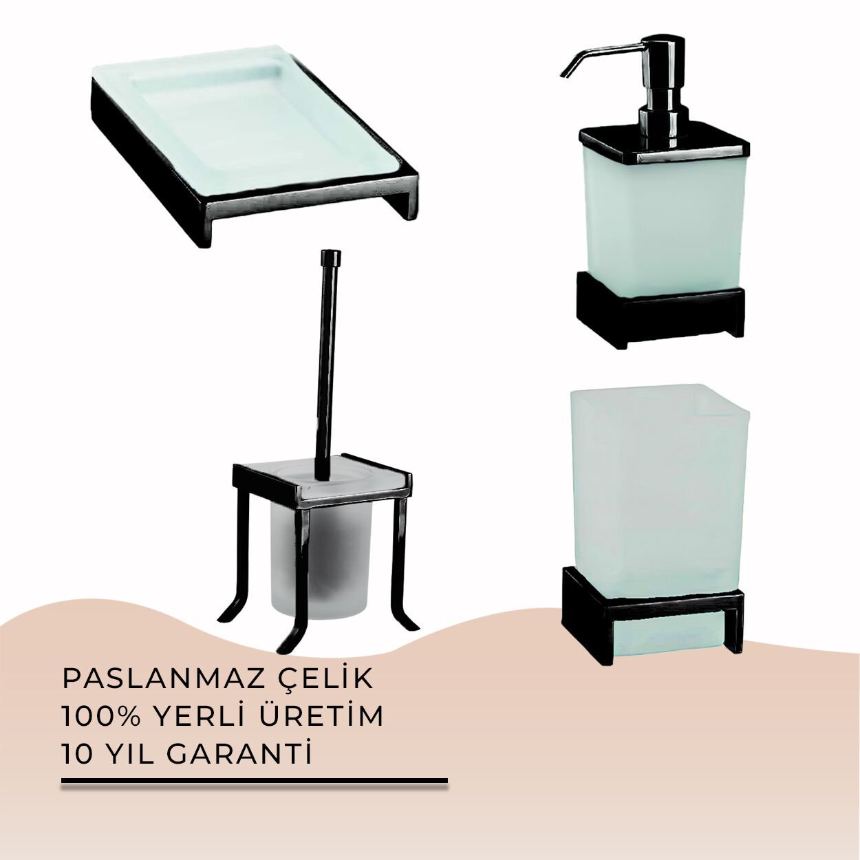 İGK YAPI - Çelik Banyo Kumru Mat Siyah Banyo Aksesuar Seti - 17 (4 Parça)