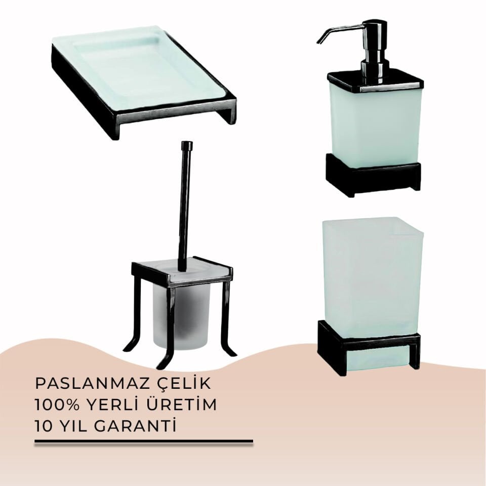 İGK YAPI - Çelik Banyo Kumru Mat Siyah Banyo Aksesuar Seti - 17 (4 Parça)