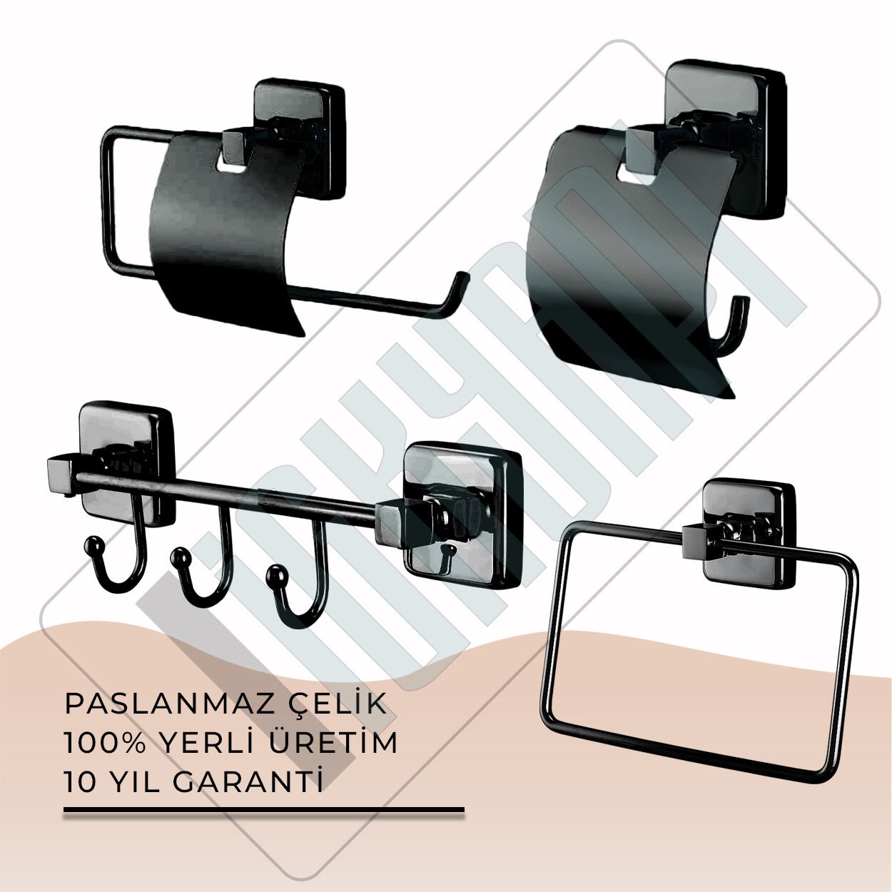 İGK YAPI - Çelik Banyo Kumru Mat Siyah Banyo Aksesuar Seti - 18 (4 Parça)