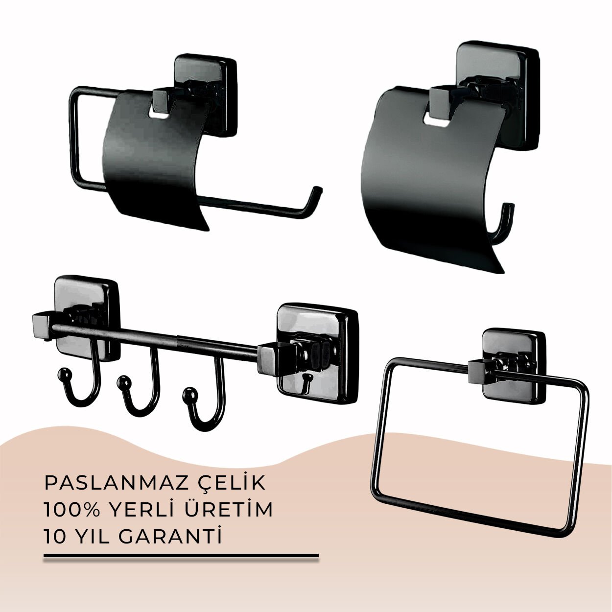 İGK YAPI - Çelik Banyo Kumru Mat Siyah Banyo Aksesuar Seti - 18 (4 Parça)