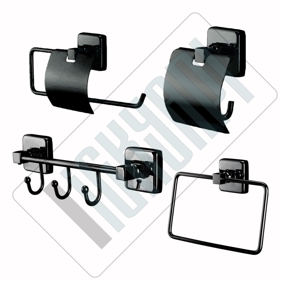 İGK YAPI - Çelik Banyo Kumru Mat Siyah Banyo Aksesuar Seti - 18 (4 Parça)