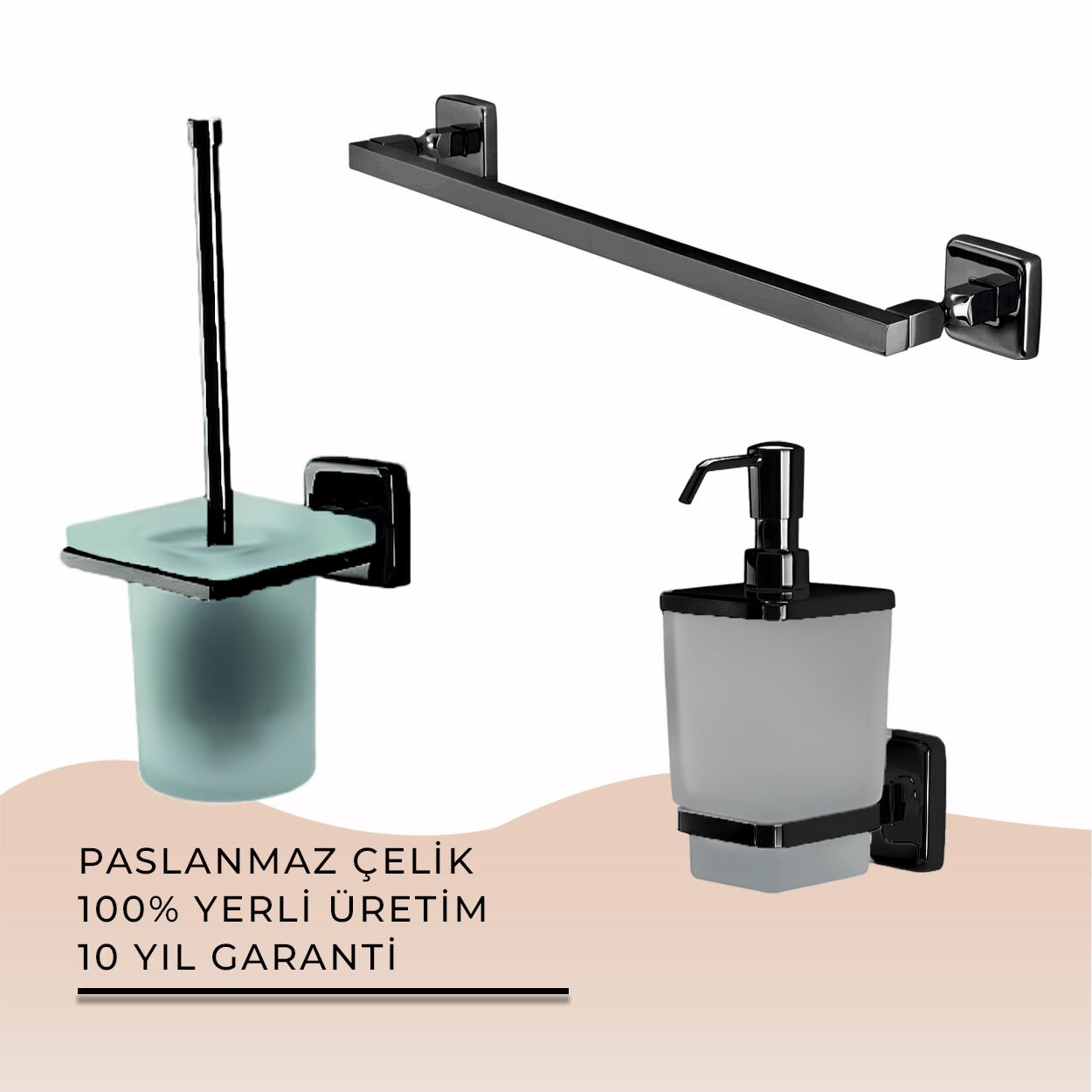 İGK YAPI - Çelik Banyo Kumru Mat Siyah Banyo Aksesuar Seti - 19 (3 Parça)