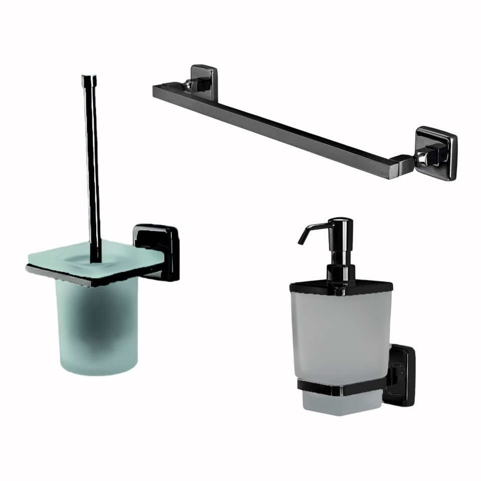 İGK YAPI - Çelik Banyo Kumru Mat Siyah Banyo Aksesuar Seti - 19 (3 Parça)
