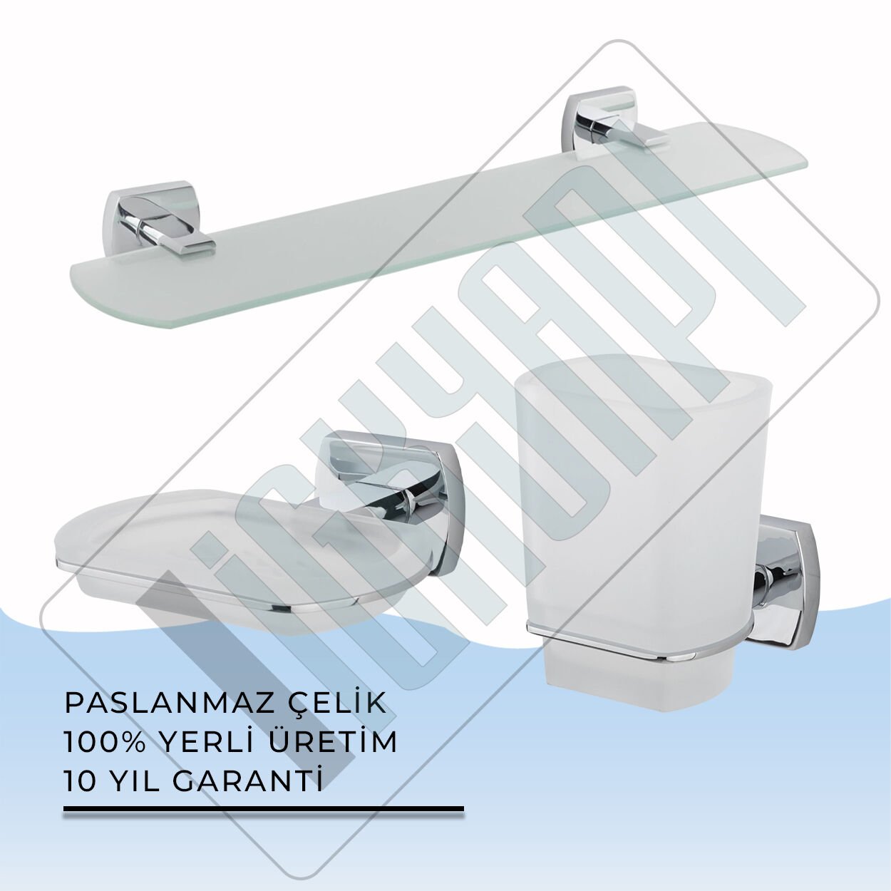 İGK YAPI - Çelik Banyo Milano Banyo Aksesuar Seti - 20 (3 Parça)