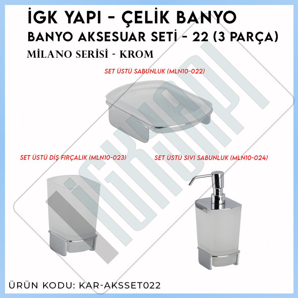 İGK YAPI - Çelik Banyo Milano Banyo Aksesuar Seti - 22(3 Parça)