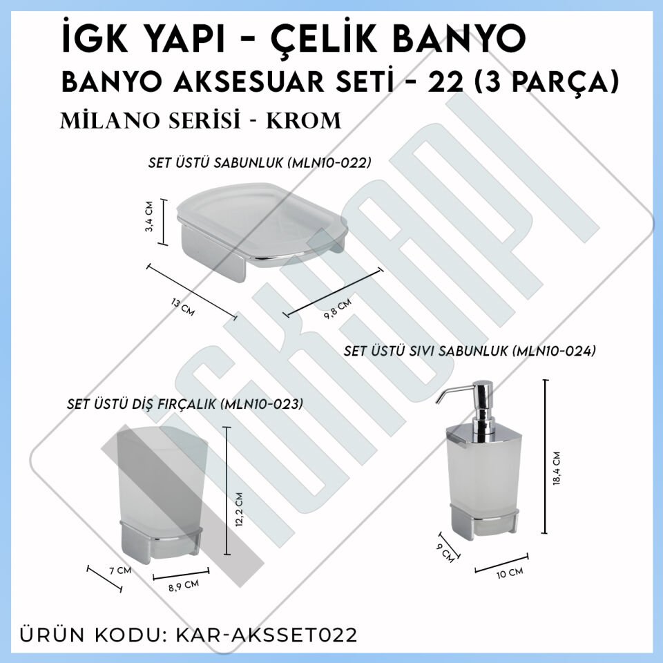 İGK YAPI - Çelik Banyo Milano Banyo Aksesuar Seti - 22(3 Parça)