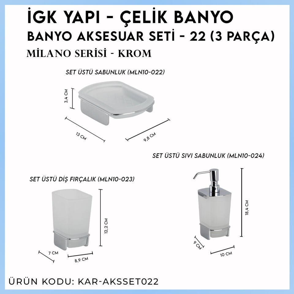 İGK YAPI - Çelik Banyo Milano Banyo Aksesuar Seti - 22(3 Parça)