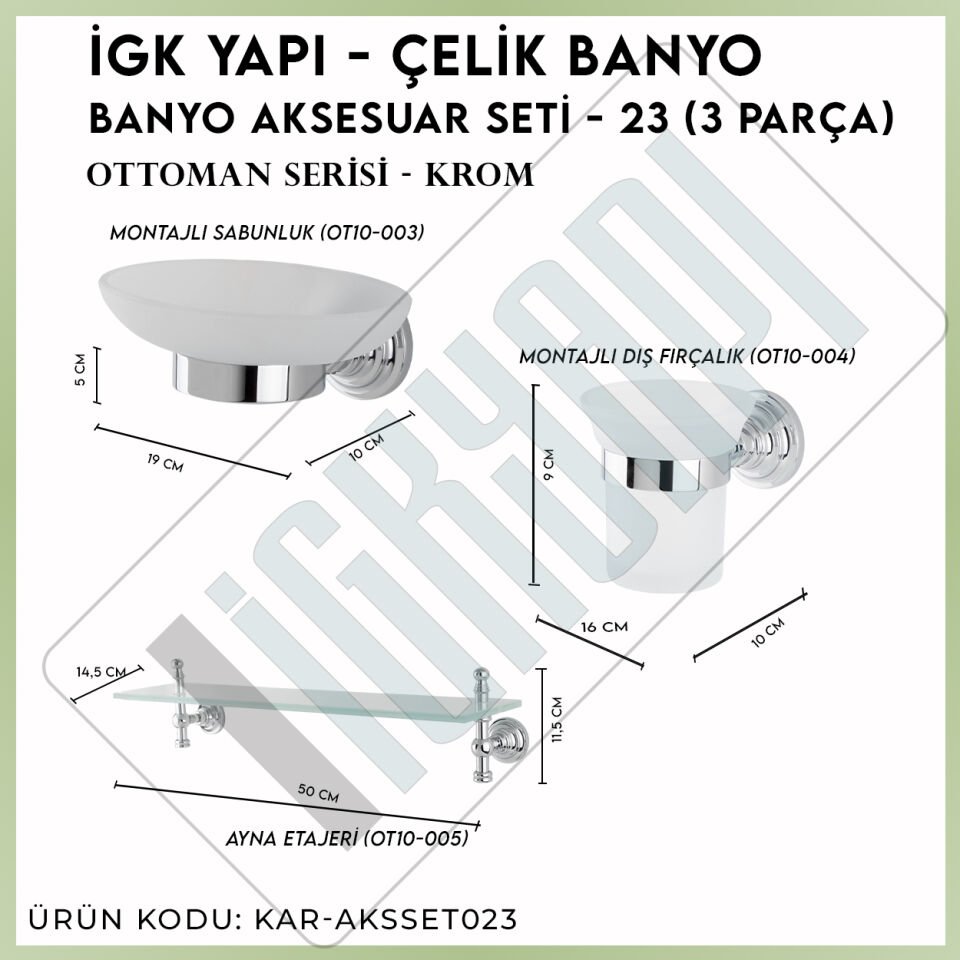 İGK YAPI - Çelik Banyo Ottoman Banyo Aksesuar Seti - 23 (3 Parça)