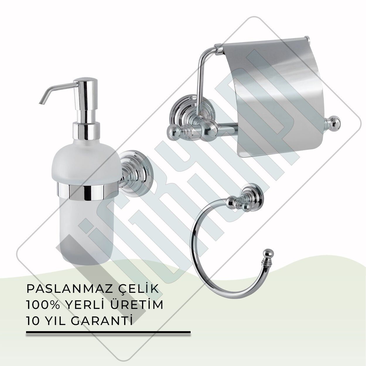 İGK YAPI - Çelik Banyo Ottoman Banyo Aksesuar Seti - 24 (3 Parça)