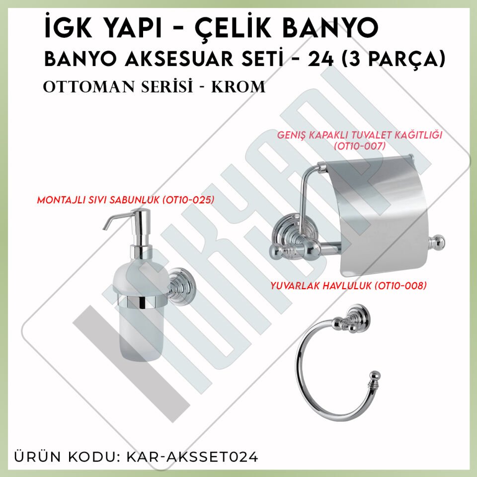 İGK YAPI - Çelik Banyo Ottoman Banyo Aksesuar Seti - 24 (3 Parça)