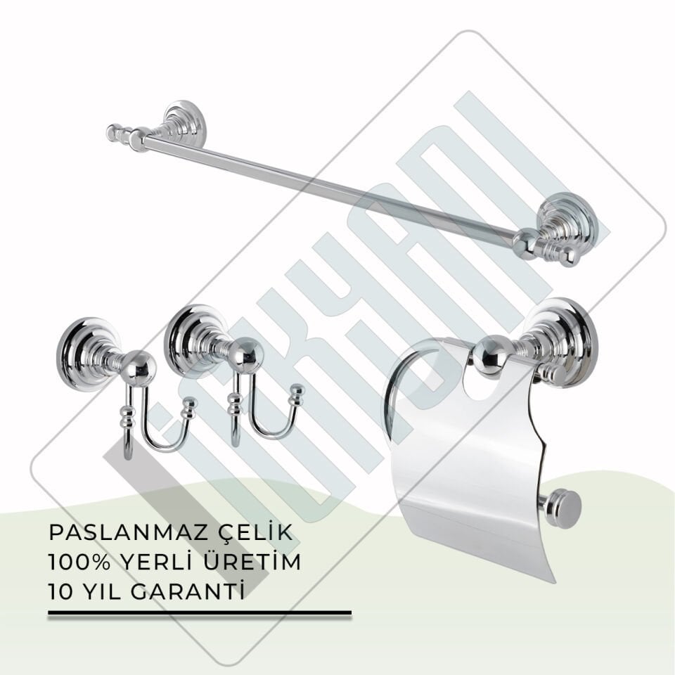 İGK YAPI - Çelik Banyo Ottoman Banyo Aksesuar Seti - 25 (4 Parça)