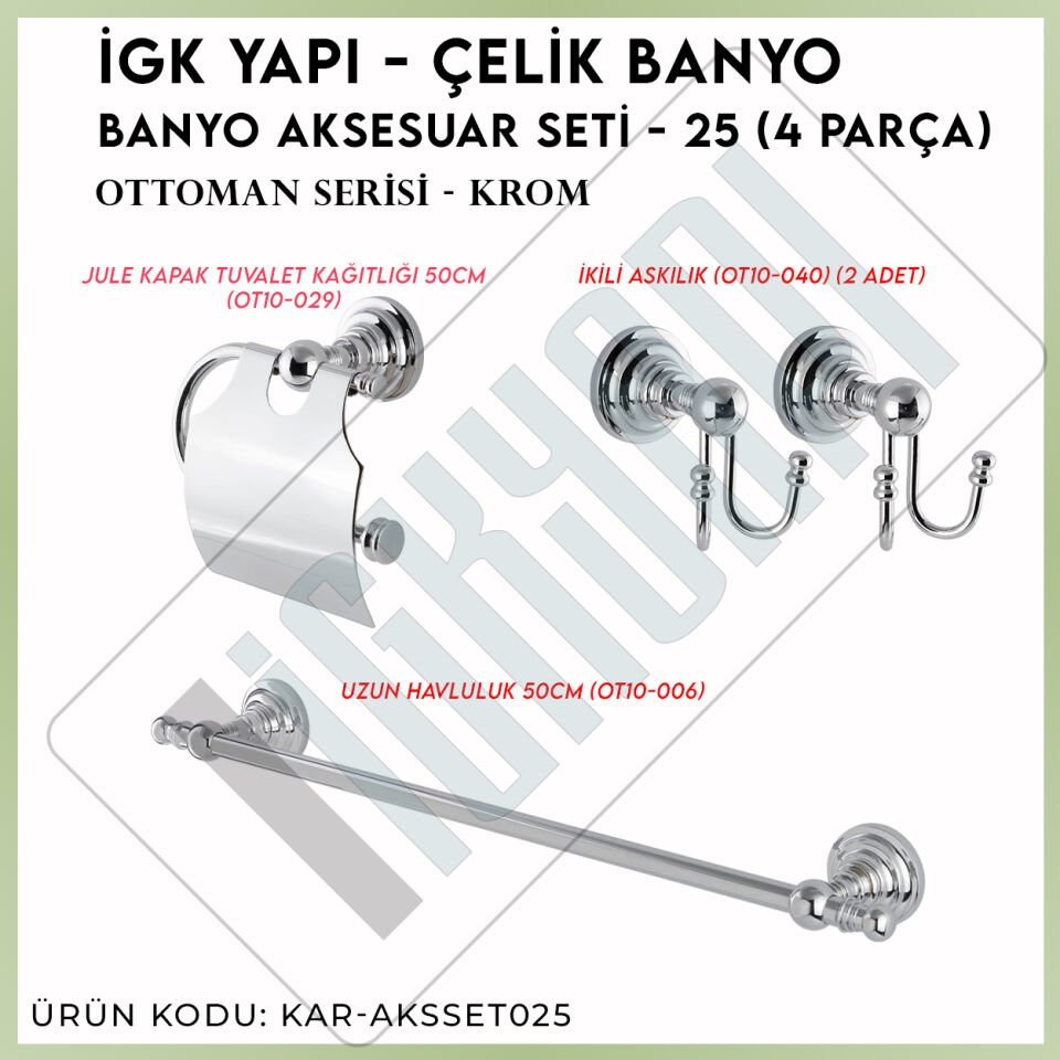 İGK YAPI - Çelik Banyo Ottoman Banyo Aksesuar Seti - 25 (4 Parça)