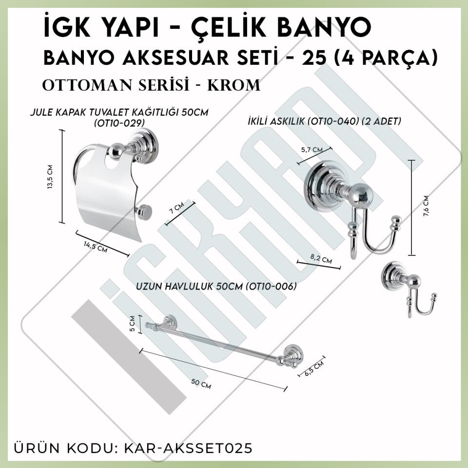 İGK YAPI - Çelik Banyo Ottoman Banyo Aksesuar Seti - 25 (4 Parça)