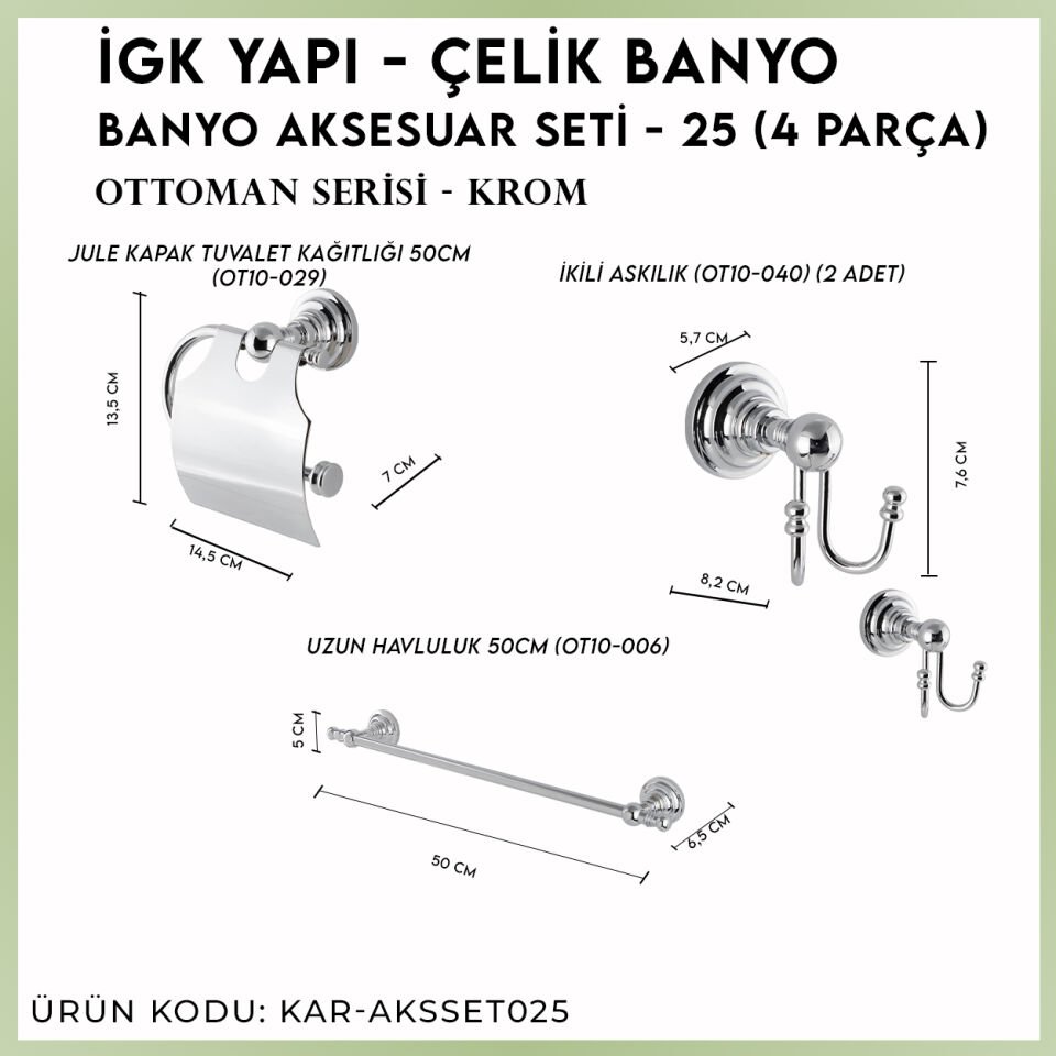 İGK YAPI - Çelik Banyo Ottoman Banyo Aksesuar Seti - 25 (4 Parça)