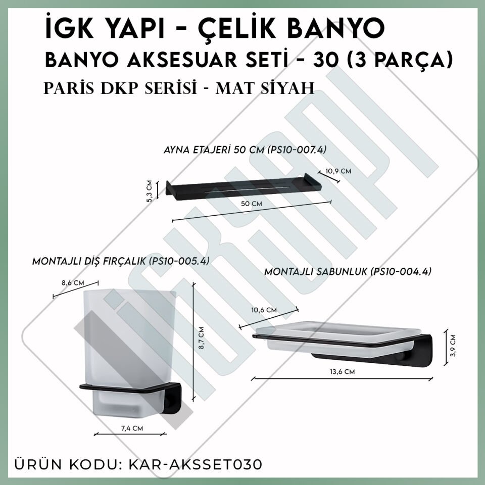 İGK YAPI - Çelik Banyo Paris DKP Banyo Aksesuar Seti - 30 (3 Parça)