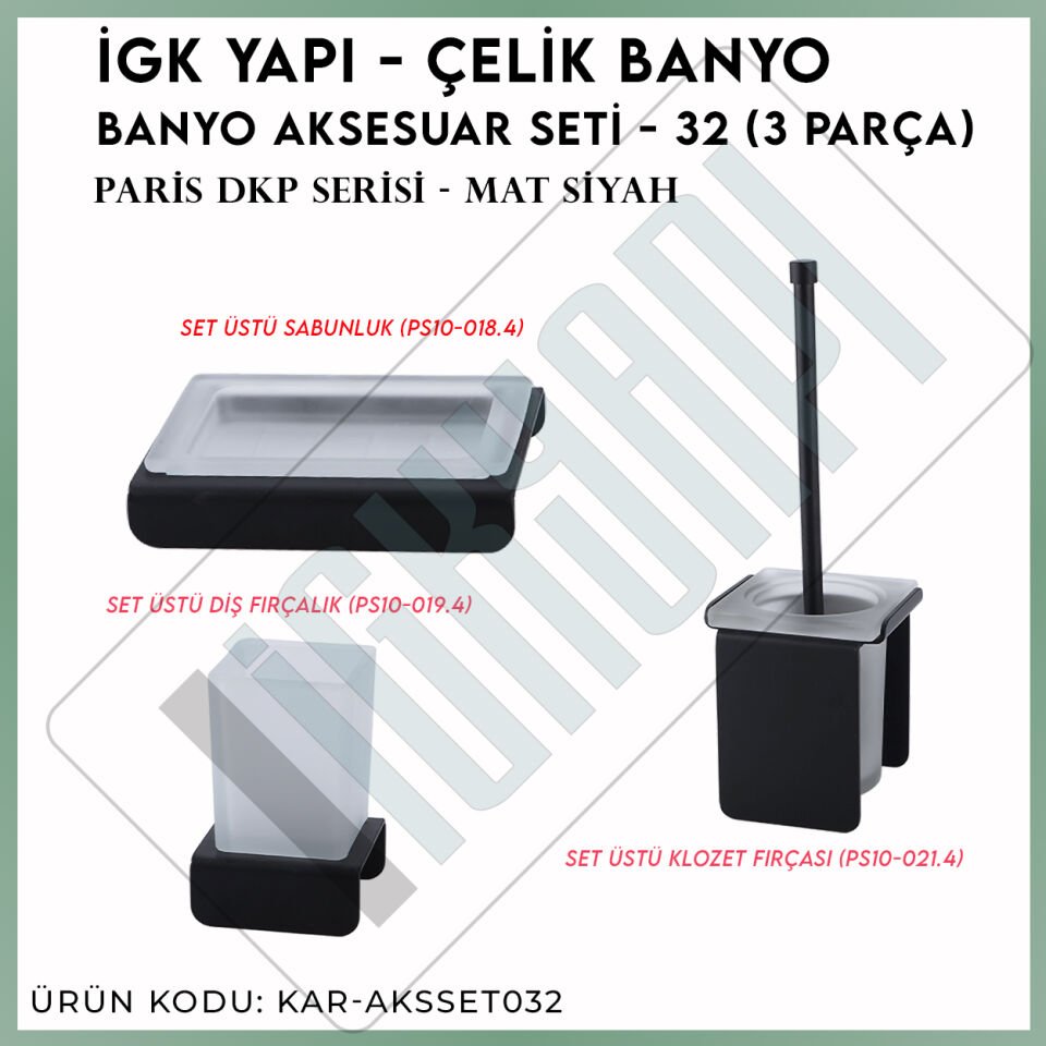 İGK YAPI - Çelik Banyo Paris DKP Banyo Aksesuar Seti - 32 (3 Parça)