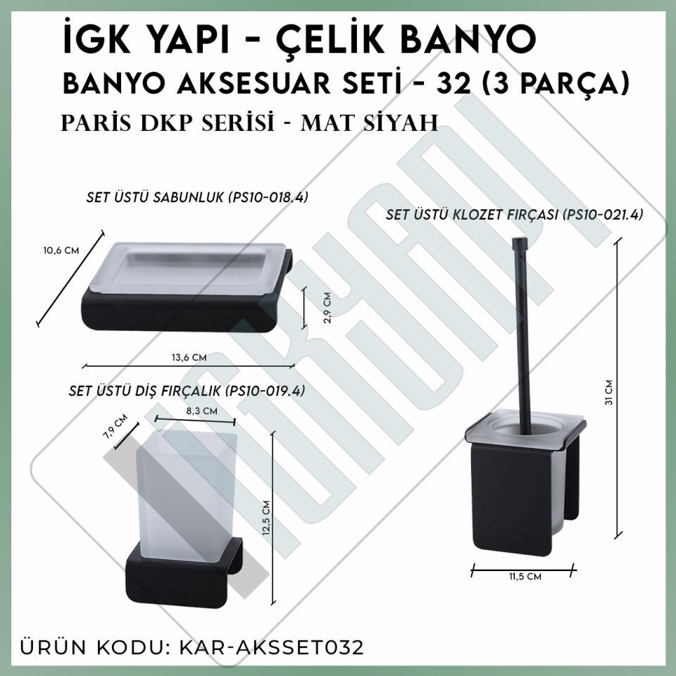 İGK YAPI - Çelik Banyo Paris DKP Banyo Aksesuar Seti - 32 (3 Parça)