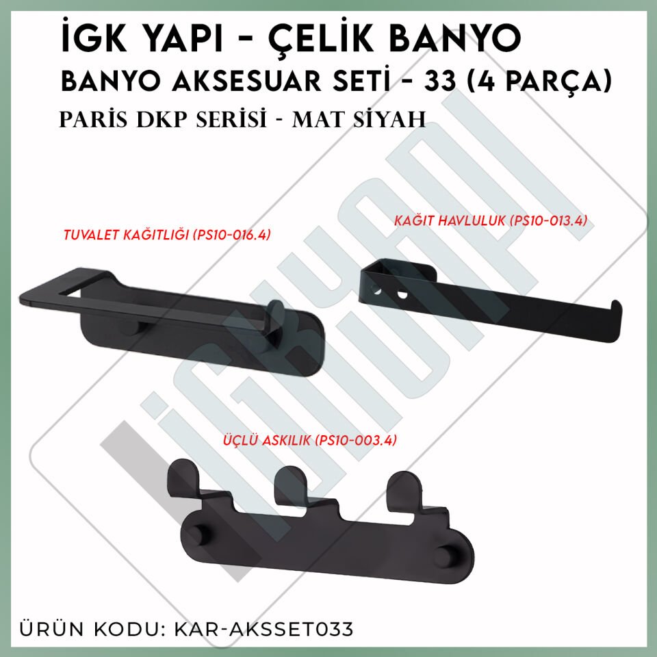 İGK YAPI - Çelik Banyo Paris DKP Banyo Aksesuar Seti - 33 (3 Parça)