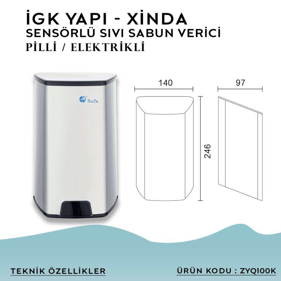 İGK YAPI – XinDa Fotoselli Pilli / Elektrikli Sıvı Sabun Dispanseri (ZYQ100K)