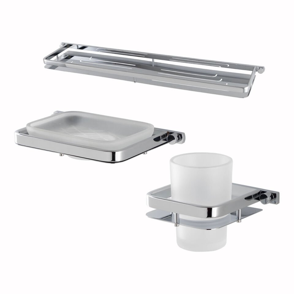 İGK YAPI - Çelik Banyo Mercan Banyo Aksesuar Seti - 34 (3 Parça)