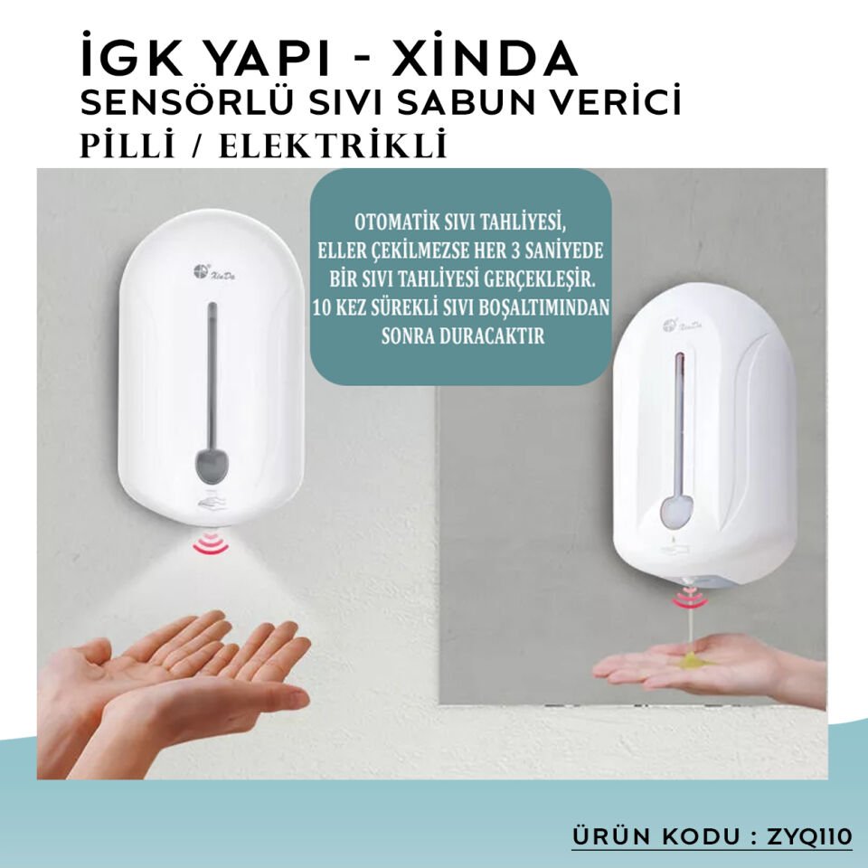 İGK YAPI – XinDa Fotoselli Pilli / Elektrikli Sıvı Sabun Dispanseri 1100ml (ZYQ110)